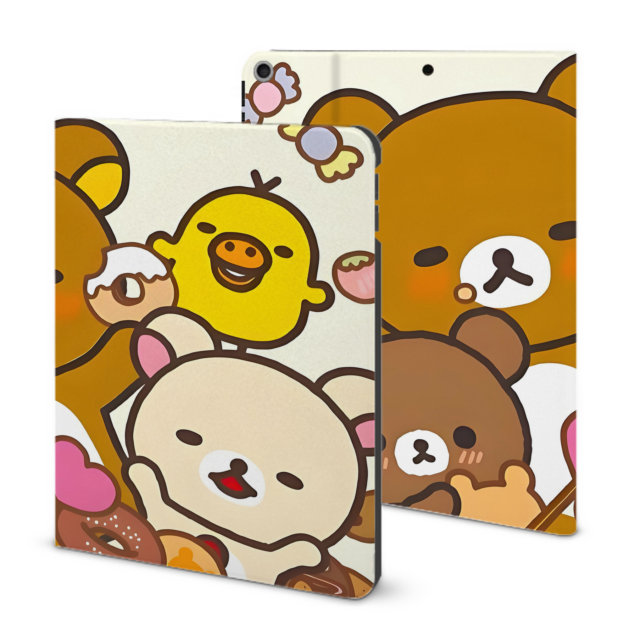 （画像用） リラックマ リラックマ キイロイトリ Rilakkuma Korilakkuma Kiiroitori IPad ケース ブック型 PUレザー TPU 耐衝撃 軽量 薄型 ペン収納なし 全面保護 IPad 各モデル対応